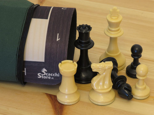 Set completo da torneo con Scacchiera avvolgibile similegno Wengé + Scacchi in plastica beige +Borsa