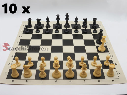 10 Set da torneo Scacchi 93 mm beige/nero + Scacchiera avvolgibile