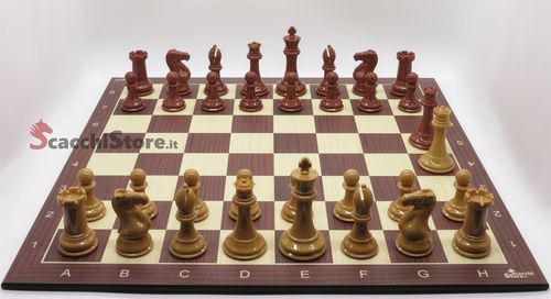Set Completo - scacchiera QueenBoard "Red" e Scacchi Staunton in Resina + Borsa