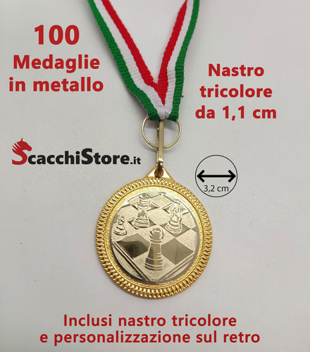 100 Medaglie con Scacchi 32 mm con personalizzazione